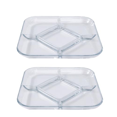 TAMUME 9" Glas-Servierplatte mit 5 Fächern für Snacks, 2er-Pack, quadratischer Snack- und Dip-Behälter von TAMUME