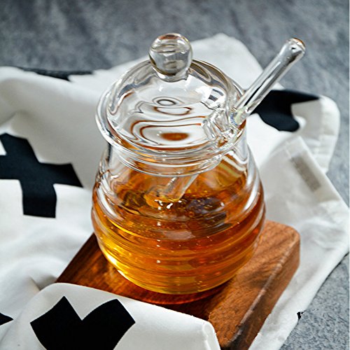 TAMUME Bienenstock Stil Glas Honigbehälter mit Glas Honig Löffel Zum Servieren von Honig und Sirup von TAMUME