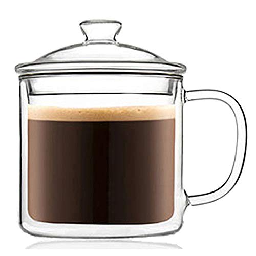 TAMUME Doppelwandige Glas-Teetasse im Office-Stil mit Filter und Deckel (350ML) von TAMUME