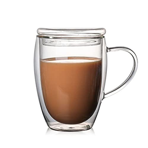 TAMUME Doppelwandige Isolierglas-Kaffee- und Teetasse mit Glasdeckel (Mittel) von TAMUME