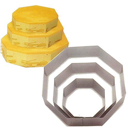 TAMUME Edelstahl Achteck Kuchen Zinn Satz von 3 für Schicht Kuchen Form Mousse Ring Form ideal für Hochzeits Kuchen Form und Dessert Form (Achteck) von TAMUME