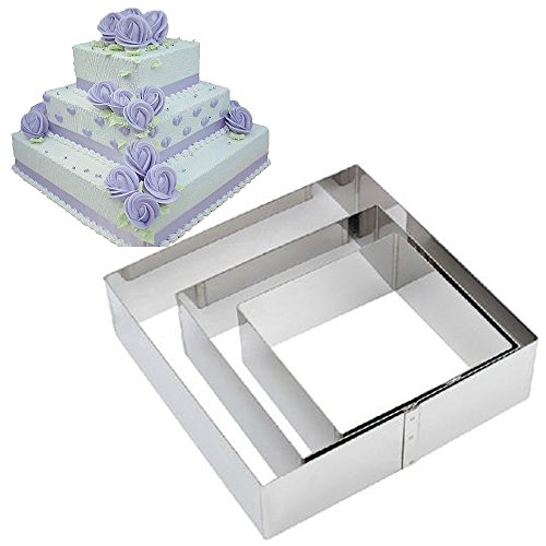TAMUME Edelstahl Quadrat Kuchen Zinn Satz von 3 (Quadrat) von TAMUME