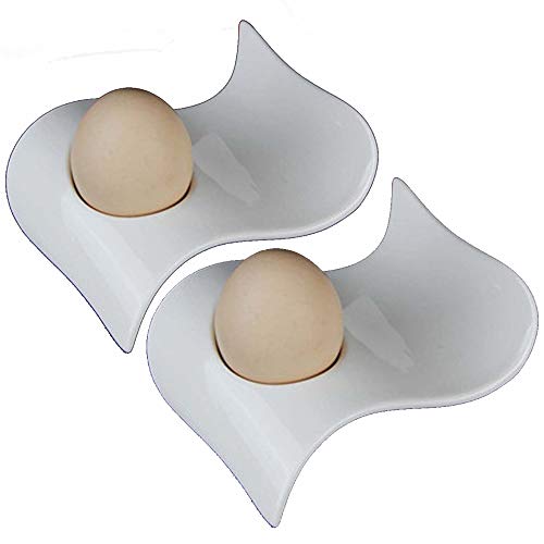 TAMUME 2er Set Eierbecher aus weißem Porzellan im Wellenstil, Eierhalter aus Keramik, Eierständer Frühstücksset (Welle 2) von TAMUME