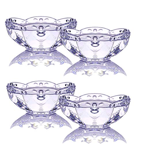 TAMUME Eiscreme Schüssel Einstellen von 4 Transparente Glasschale mit Blumenmuster, Ideal zum Halten von Eis in der Sommerzeit, Glas Eisbecher Dessertbecher, Lila von TAMUME