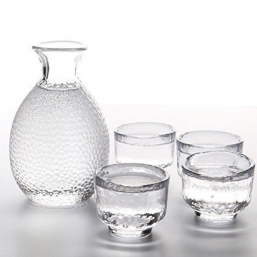 TAMUME Glas Sake Einstellen von 5 Stück, 300ml Sake Flasche und 4 Sake Tassen (Je 40ml), Weinglas Set für Warm/Kalt Sake Service, Glas Sake Set Japanisch von TAMUME