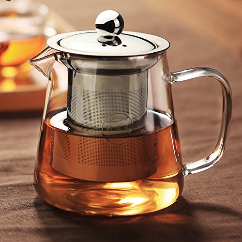 TAMUME Glas Teekanne mit Edelstahl Sieb für Einfach Gießen (500ML) von TAMUME