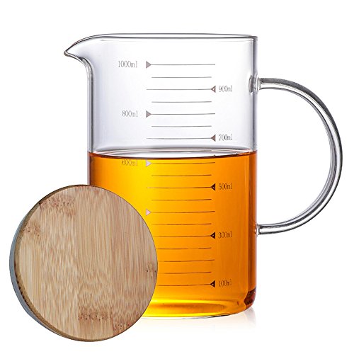 TAMUME Glasmessbecher zum Backen, mit Bambusdeckel, Messbecher für die Küche (1000ML) von TAMUME