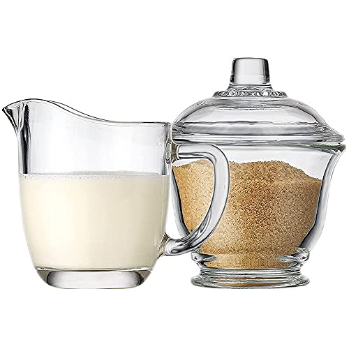 TAMUME Milch- & Zuckersets Glas mit 170ml Milchkännchen und 170ml Zuckerbehälter mit Deckel von TAMUME