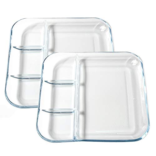 TAMUME Nahrungsmittelplatte Glas Speisenteller mit 4 Fächern, Packung mit 2 Serviceplatte (9" * 2pc) von TAMUME