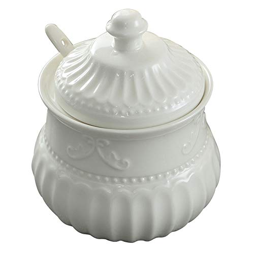 TAMUME Porzellan-Zuckerdose mit Deckel, Französischer Landhausstil mit Geprägtem Motiv (Zucker) von TAMUME