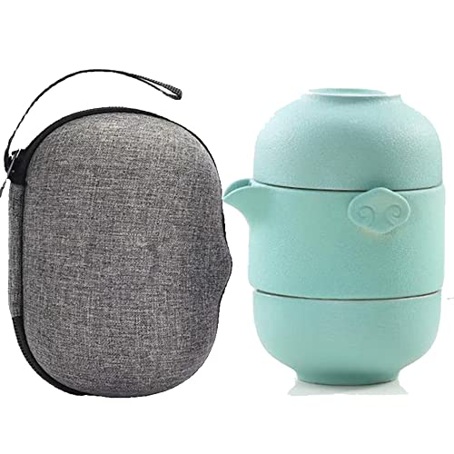 TAMUME Reise-Teeset für 2 Personen Teekanne und Teetassen aus Porzellan mit Tragbarer Reisetasche (Grün) von TAMUME