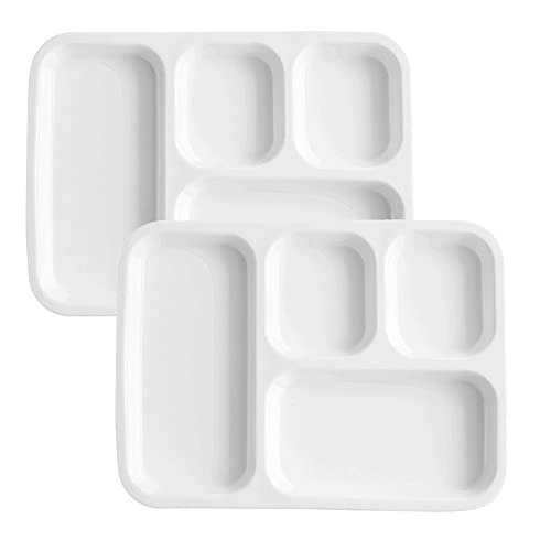 TAMUME Weißer Porzellanteller mit 4 Fächern, Portionskontrollplatte mit Abschnitten für Erwachsene, 2er Set (Rechteck*2) von TAMUME