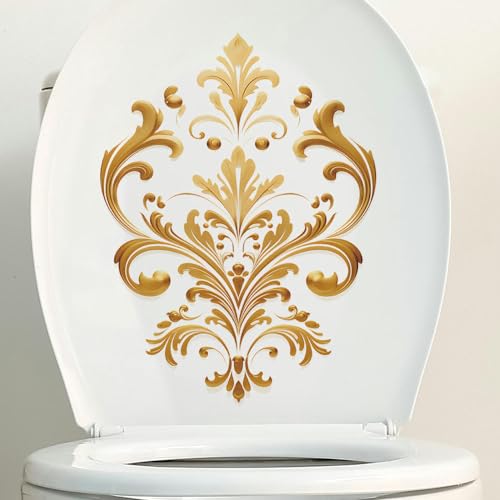 TAMUNI 22 * 29CM 3PCS Retro Gold Blume Selbstklebende Toilettendeckel Aufkleber Lustige PVC wasserdichte Toilettensitzaufkleber Für Deckel Badezimmer Wandaufkleber von TAMUNI