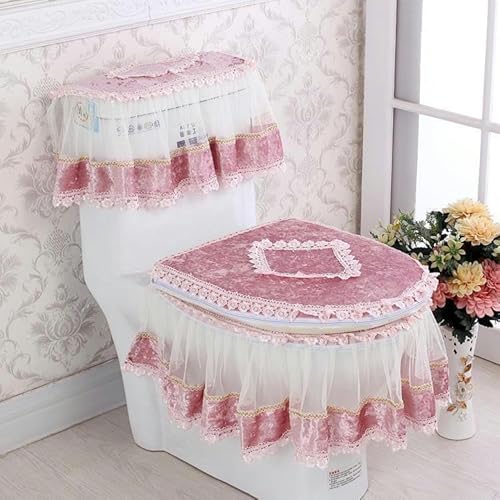 TAMUNI 3-teiliges Set mit Barock-Toilettendeckel- und Tankbezügen mit Taschen Toilettensitzbezug-Pads Toilettendeckelbezug-Set Spitzen-Toilettendeckelbezüge von TAMUNI