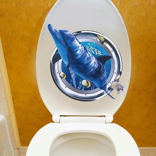 TAMUNI 30 * 30CM 3PCS Nette 3D Delphin Selbstklebende Toilettendeckel Aufkleber Lustige PVC Wasserdichte Toilettensitz Aufkleber für Deckel Badezimmer Wandaufkleber von TAMUNI