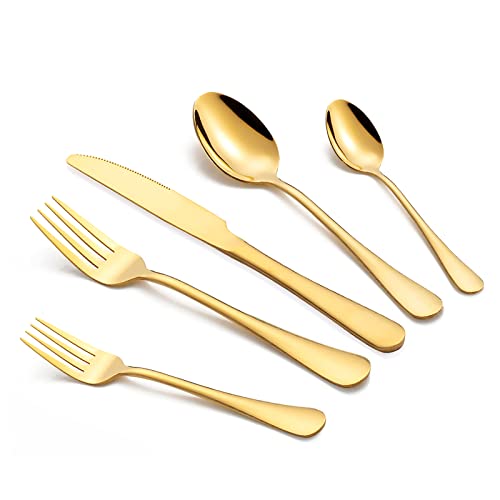 TAN.TOMI Besteck Set,30-teilig Besteck für 6 Personen,Besteckset inkl.Messer,Gabel,Löffel,Besteck Edelstahl,Spülmaschinengeeignet (Matt Gold). von TAN.TOMI