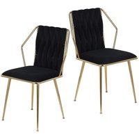 2 Set Samt Esszimmerstuhl Set, Skandinavischer Esszimmerstuhl mit geflochtener Rückenlehne und goldenen Metallbeinen, Skandinavische Stühle, Schwarz 2 Set Samt Esszimmerstuhl Set, Skandinavischer Esszimmerstuhl mit geflochtener Rückenlehne und goldenen Metallbeinen, Skandinavische Stühle, Schwarz von TANANT
