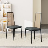 2er-Set Esszimmerstühle aus Stoff mit bequemer Rattan-Rückenlehne, Holzbeine – geeignet für Küche, Esszimmer und Bar – Schwarz von TANANT