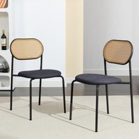 2er-Set Esszimmerstühle aus Stoff mit bequemer Rattan-Rückenlehne, geeignet für Küche, Restaurant und Bar – Schwarz 2er-Set Esszimmerstühle aus Stoff mit bequemer Rattan-Rückenlehne, geeignet für Küche, Restaurant und Bar – Schwarz von TANANT