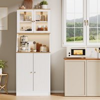 Anrichte 180 cm – Mit 2 Türen und offenen Fächern, LED-Beleuchtung, Küchenmöbel mit großem Stauraum, modernes Design, Weiß Anrichte 180 cm – Mit 2 Türen und offenen Fächern, LED-Beleuchtung, Küchenmöbel mit großem Stauraum, modernes Design, Weiß von TANANT