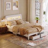 Bett 160x200 cm mit zwei Schubladen, Bett 160x200, integrierte LED-Beleuchtung, Lattenrost, Samtbezug, Design-Stil, Weiß Bett 160x200 cm mit zwei Schubladen, Bett 160x200, integrierte LED-Beleuchtung, Lattenrost, Samtbezug, Design-Stil, Weiß von TANANT
