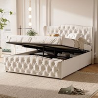 Betten mit Stauraum 140x200 cm – Kopfteil mit Rauten- und Stangen-Dekor und hydraulischen Heben, Lattenrost, Stauraum für Bettwäsche, Bettgestell, Betten mit Stauraum 140x200 cm – Kopfteil mit Rauten- und Stangen-Dekor und hydraulischen Heben, Lattenrost, Stauraum für Bettwäsche, Bettgestell, von TANANT