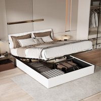 Bettkasten 140x200 cm, Doppelbett mit Stauraum, gepolstertes Kopfteil mit USB-Anschluss, Lattenrost, Teddy-Samt, Design, Weiß Bettkasten 140x200 cm, Doppelbett mit Stauraum, gepolstertes Kopfteil mit USB-Anschluss, Lattenrost, Teddy-Samt, Design, Weiß von TANANT