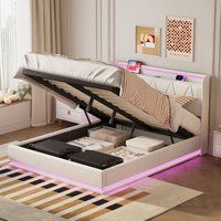 Bettkasten 160x200 cm, Doppelbett mit Lattenrost, integrierte LED-Beleuchtung und USB-Aufladung, Kopfteil mit Diamant-Dekor, Stauraum, Design, Bettkasten 160x200 cm, Doppelbett mit Lattenrost, integrierte LED-Beleuchtung und USB-Aufladung, Kopfteil mit Diamant-Dekor, Stauraum, Design, von TANANT