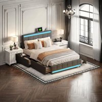 Doppelbett 140x200 cm, Polsterbett mit 4 Schubladen und Lattenrost, mit LED-Beleuchtung und USB-Ladeanschluss, Samt, Modern, Grau von TANANT
