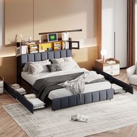 Doppelbett 140x200 cm mit 4 Schubladen und Stauraumkopfteil, usb- und Type-C-Ladeanschluss, Lattenrost, LED-Beleuchtung, Polsterbett - schwarz Doppelbett 140x200 cm mit 4 Schubladen und Stauraumkopfteil, usb- und Type-C-Ladeanschluss, Lattenrost, LED-Beleuchtung, Polsterbett - schwarz von TANANT