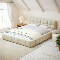 Doppelbett Polsterbett 140x200 cm - mit weicher Rückenlehne, Bettrahmen, Lattenrost, Kopfteil, skandinavischer Stil - Beige von TANANT