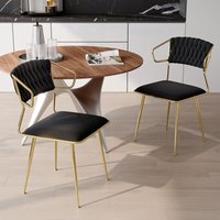 Esszimmerstühle im 2er-Set aus Samt, skandinavische Esszimmerstühle mit geflochtener Rückenlehne und goldenen Metallbeinen mit geflochtenem von TANANT
