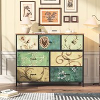 Kommode 100 cm – Sideboard mit 7 Schubladen und schwarzen Griffen, Retro-Muster, schwarzer Metallrahmen, geeignet für Wohnzimmer, Schlafzimmer – Grün Kommode 100 cm – Sideboard mit 7 Schubladen und schwarzen Griffen, Retro-Muster, schwarzer Metallrahmen, geeignet für Wohnzimmer, Schlafzimmer – Grün von TANANT