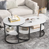 Lot de 2 Tables Basses Gigognes Scandinaves - Table d'Appoint Imprimée Marbre - Cadre en Métal Noir, Repose-pieds Réglables,Table basse ovale - Noir Lot de 2 Tables Basses Gigognes Scandinaves - Table d'Appoint Imprimée Marbre - Cadre en Métal Noir, Repose-pieds Réglables,Table basse ovale - Noir von TANANT