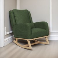 Schaukelstuhl, Schaukelstuhl mit Massivholzgestell, 2 Seitentaschen, hohe komfortable Rückenlehne, Teddy-Samtstoff, Skandinavischer Stil, Grün von TANANT