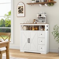 Sideboard mit 3 Schubladen und 2 Türen, Aufbewahrungsmöbel mit schwarzen Griffen, offene Fächer, Holzplatte, modernes Design, Weiß Sideboard mit 3 Schubladen und 2 Türen, Aufbewahrungsmöbel mit schwarzen Griffen, offene Fächer, Holzplatte, modernes Design, Weiß von TANANT