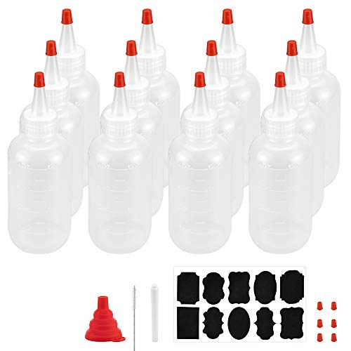 TANCUDER 12 Stück Quetschflasche Liquid Flasche 120 ml Squeeze Flasche Plastik Quetschflasche mit roten Spitzen Kappen, 1 Falttrichter, 1 Bürste, 1 Aufkleber und 1 flüssige Kreide für Handwerk von TANCUDER