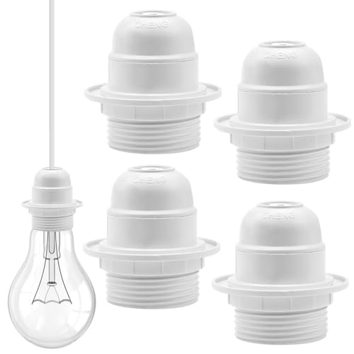 TANCUDER 4 Stück E27 Fassung Leuchten 250V 4A Kunststoff Lampenkopf Lampenfassungg Weiß Außengewinde Fassung für Tischlampe, Stehlampe, Kronleuchter, LED-, Glüh-, Halogen- und Energiesparlampen von TANCUDER