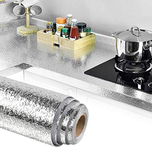 TANCUDER Küche Aluminiumfolie 40 * 500cm Aluminium Folie Aufkleber Wasserdicht Küchentapete Hitzebeständige Klebefolie Selbstklebend Küchenfolie Ölbeständiges Küchentapete für Küchenschränke, Wände von TANCUDER