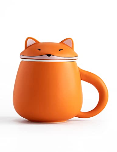 TANG PIN Orange Fox Tasse mit Teesieb, Keramik-Tasse, 383 ml, Orange von TANG PIN