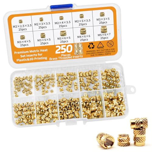 250 Stk Gewindeeinsatz, M2 M3 M4 M5 Einpressmutter Messing Gewindebuchsen Innengewinde Rändelmuttern mit Kunststoff-Box für Kunststoffteiledurch Wärme oder Ultraschall in 3D-Drucker Teile von TANGHSE