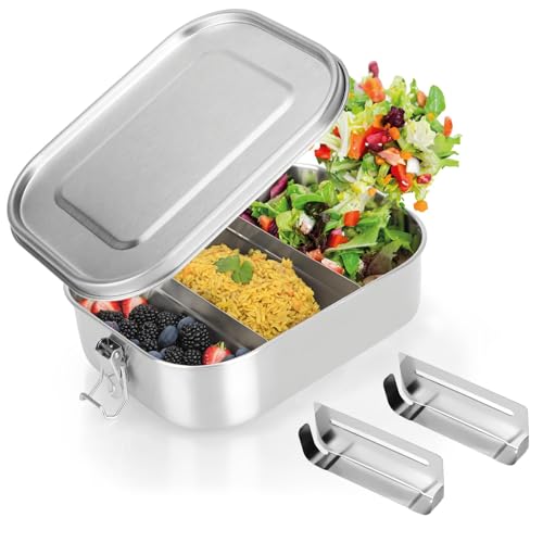 TANGHSE Brotdose Edelstahl mit 2 Fächern, 1400ML Lunchbox Auslaufsicher mit Dichtring, Lunchbox, Vesperdose, Nachhaltige und Umweltfreundliche BPA-frei, Brotdose Metall für Erwachsene von TANGHSE