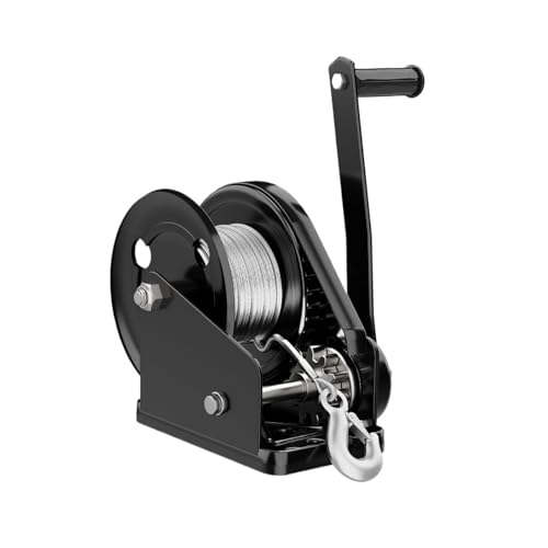 1600lbs Handwinde, manuelle Kurbel-Ratschengetriebewinde, mit 10-30m langem Drahtseil und 5mm Durchmesser, Haken, automatischem Bremswagen(Winch+30m rope+hook) von TANGJIANCHENG