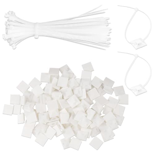TANGJJY Kleine Klebesockel Kabelklemme Selbstklebend 18 x 18 mm und Kabelbinder 150 mm Je 100 Stück weiß,Nylon Klebesockel für Kabelbinder,Starken Selbstklebend Basishalter,für Heim Büro Industriell TANGJJY Kleine Klebesockel Kabelklemme Selbstklebend 18 x 18 mm und Kabelbinder 150 mm Je 100 Stück weiß,Nylon Klebesockel für Kabelbinder,Starken Selbstklebend Basishalter,für Heim Büro Industriell von TANGJJY