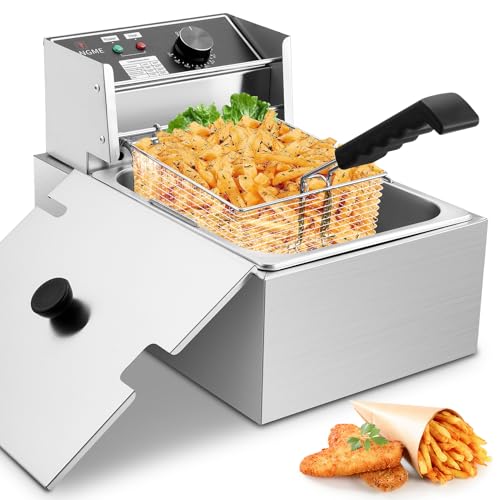 Fritteuse mit Korb 10L/12,7QT 2500W Elektrische Fritteuse 0,8mm Edelstahl Verdickt Arbeitsplatte Öl Fritteuse Große Kapazität für Haushalt und Gewerbliche Nutzung mit Temperaturbegrenzer von TANGME