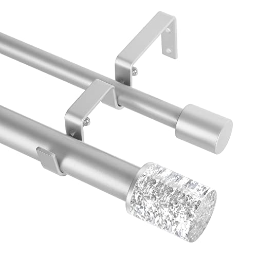 Silberne Doppel-Gardinenstangen für Fenster 91.4 bis 182.9 cm, verstellbare doppelte Gardinenstangen, 2.5 cm Durchmesser, strapazierfähig, dekorative Gardinenstangen-Set 91.4,182.9 cm Silber von TANGWIN