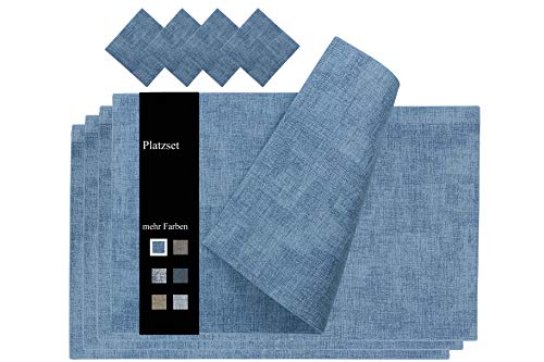 TANGYANGNY® Tischsets, Platzset Abwischbar 4er Set, PU Lederoptik Kunstleder Abwischbare Wasserdicht rutschfest Tischset, 43 * 30cm, für Zuhause Restaurant Speisetisch Kinder. Blau von TANGYANGNY