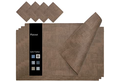 TANGYANGNY® Tischsets, Platzset Abwischbar 4er Set, PU Lederoptik Kunstleder Abwischbare Wasserdicht rutschfest Tischset, 43 * 30cm, für Zuhause Restaurant Speisetisch Kinder. Braun von TANGYANGNY