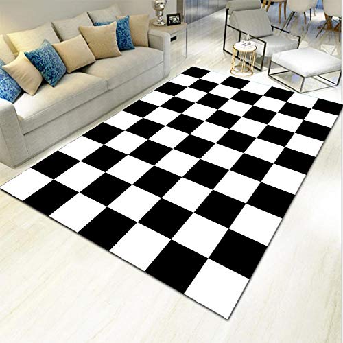 Designer Teppich Wohnzimmer Farbkombination - Karo Tisch Teppich schwarz und weiß Karierte Kombination Moderne minimalistische Nähte Mode Anti-Fading-120 x 160 cm von TANGYUAN