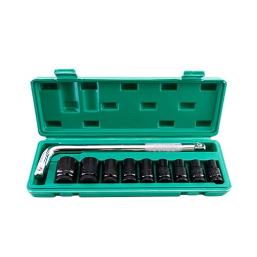 1/2-Inch Drive 40mm Deep Impact Socket Set with 6-Point Design, 10-Piece Metric Sizes 8-24mm, High Carbon Steel with Wrench and Storage Box - Deep Impact Socket Set (Type D) von TANIQIACA